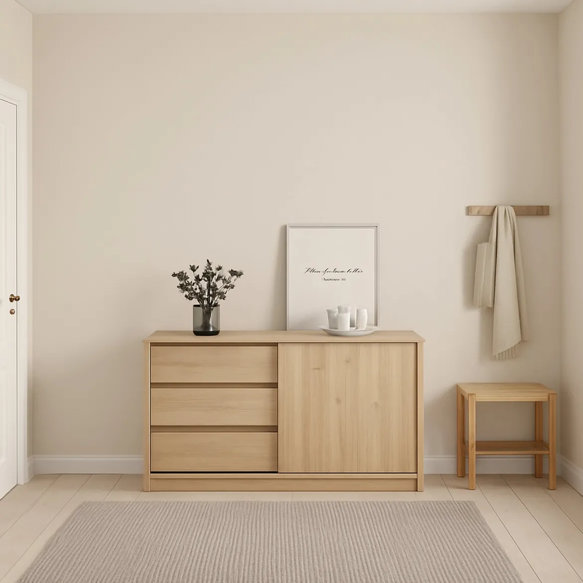 Credenza rovere 118x50x75h cm 1 anta e 3 cassetti - Bebinca