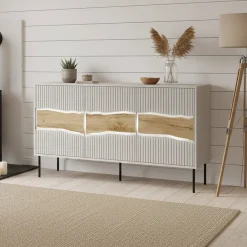 Credenza Saliceto, 144x40 h80 cm, Beige e Rovere Nodi