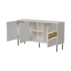 Credenza Saliceto, 144x40 h80 cm, Beige e Rovere Nodi