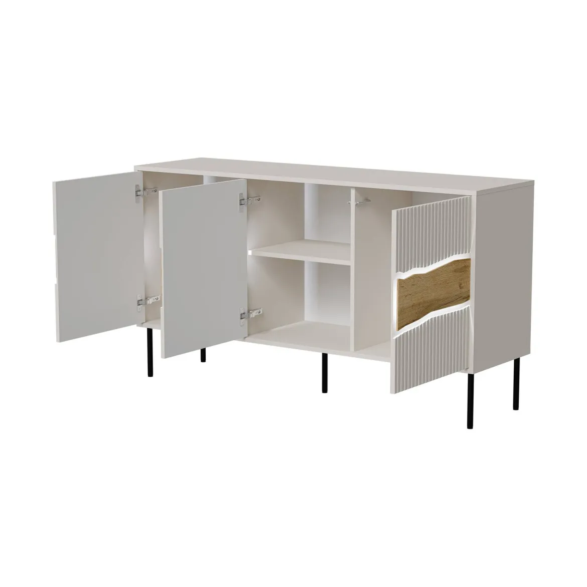 Credenza Saliceto, 144x40 h80 cm, Beige e Rovere Nodi