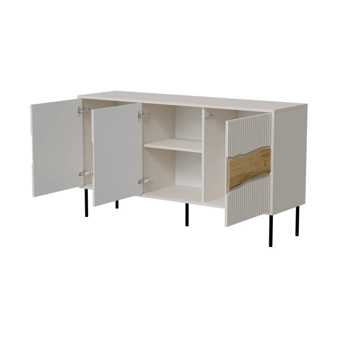 Credenza Saliceto, 144x40 h80 cm, Beige e Rovere Nodi