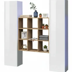 Credenza slim bianco lucida e acero 40x30x180h cm 2 ante - Acerenza