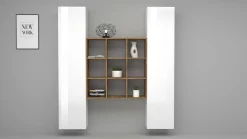 Credenza slim bianco lucida e acero 40x30x180h cm 2 ante - Acerenza