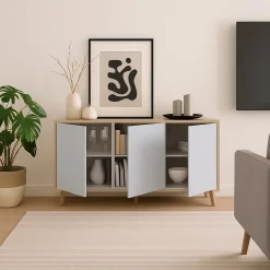 Credenza soggiorno rovere e bianca 154x41x75h cm 3 ante - Acrolorum