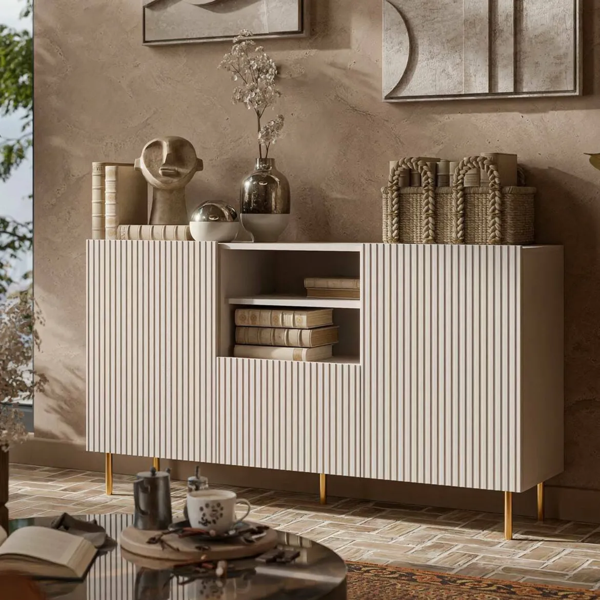 Credenza Stornara, 150x42 h82 cm, Beige