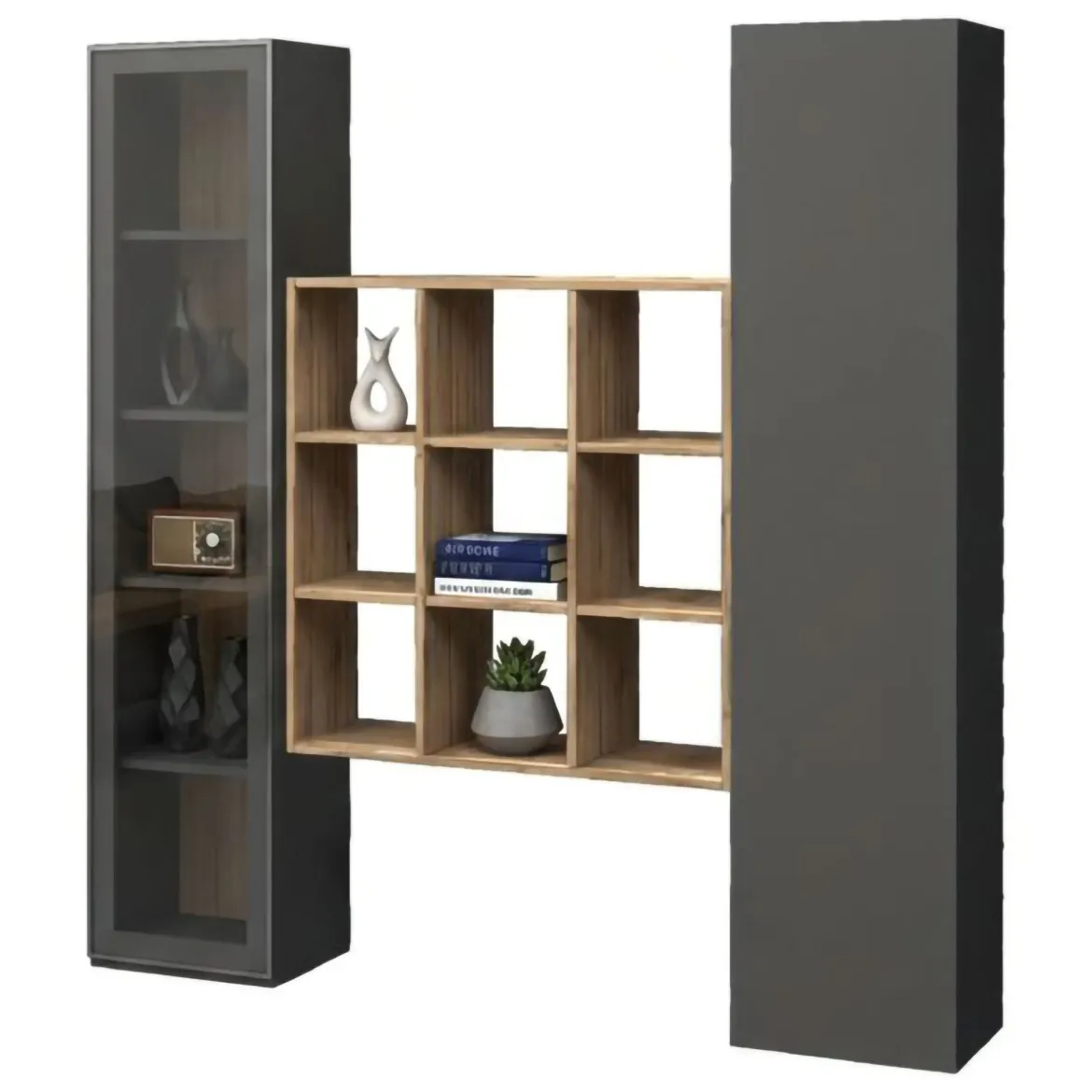 Credenza stretta antracite e acero 40x30x180h cm 2 ante - Acerenza