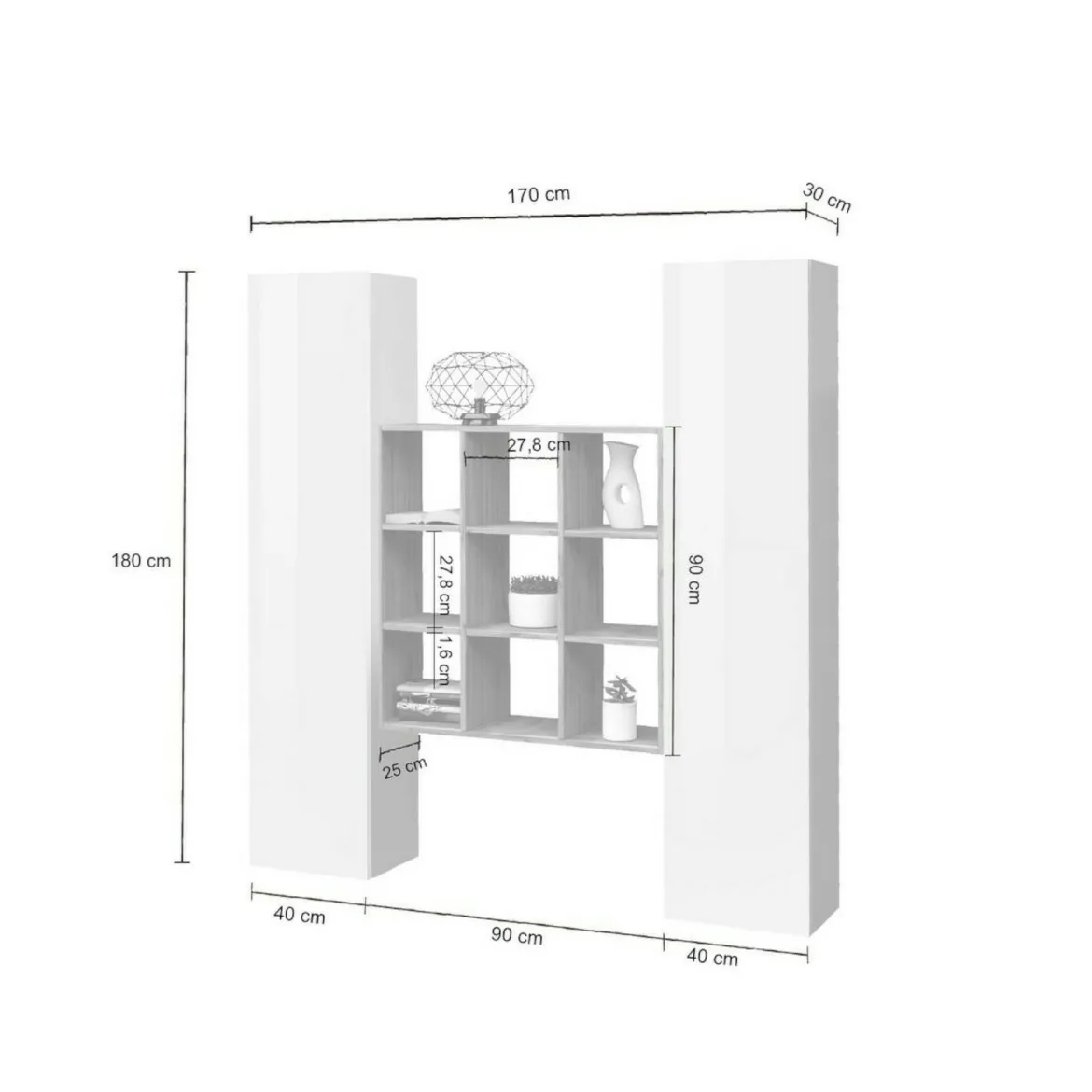 Credenza stretta antracite e acero 40x30x180h cm 2 ante - Acerenza