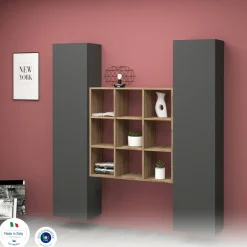 Credenza stretta antracite e acero 40x30x180h cm 2 ante - Acerenza