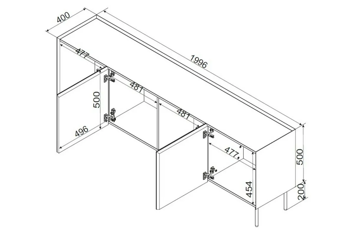 Credenza verde e rovere 200x40x70h cm 4 ante - Sagrado