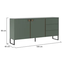 Credenza Verde Marrone Rovere 3 Ripiani 6 Vani 184x40x86h cm, 3 Ante - Carvico