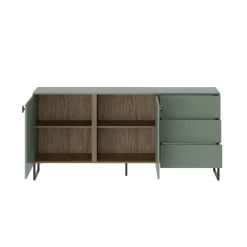 Credenza Verde Marrone Rovere 3 Ripiani 6 Vani 184x40x86h cm, 3 Ante - Carvico