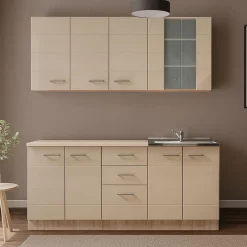 Cucina Beige Marrone Rovere 2 Cassetti 9 Ripiani, 10 Ante - Ieri