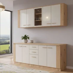 Cucina Beige Marrone Rovere Nodi 2 Cassetti 8 Ripiani, 9 Ante - Ghemme