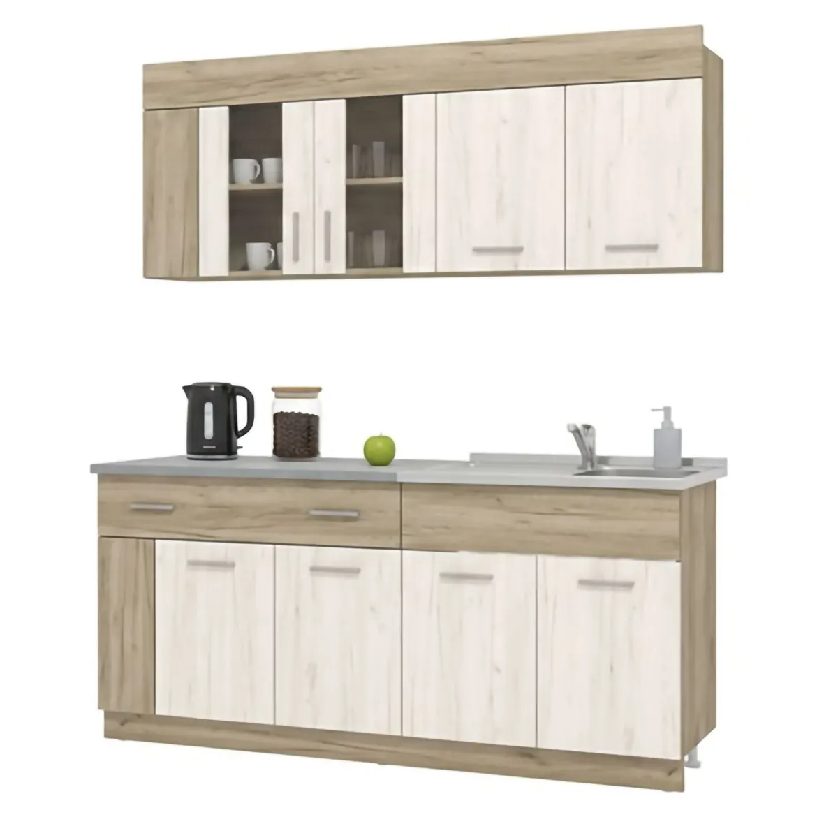 Cucina Beige Marrone Rovere un Cassetto 4 Ripiani, 8 Ante - Interamna