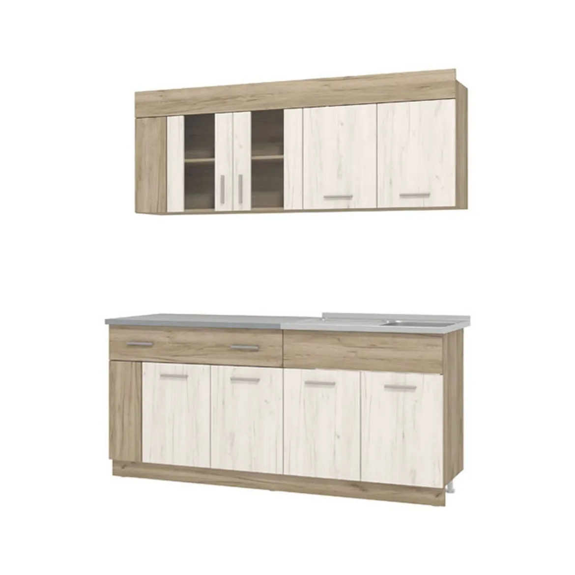 Cucina Beige Marrone Rovere un Cassetto 4 Ripiani, 8 Ante - Interamna