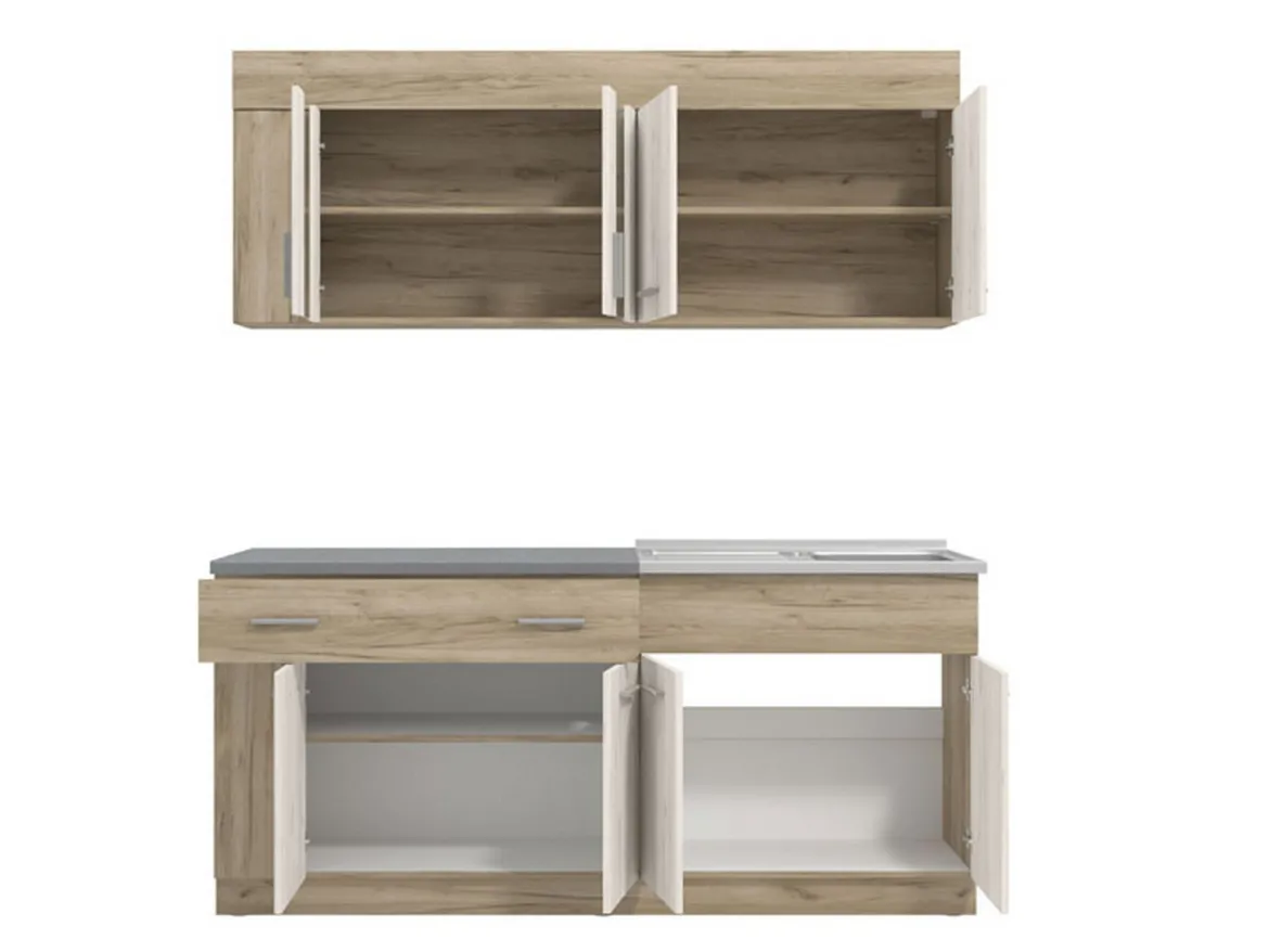 Cucina Beige Marrone Rovere un Cassetto 4 Ripiani, 8 Ante - Interamna