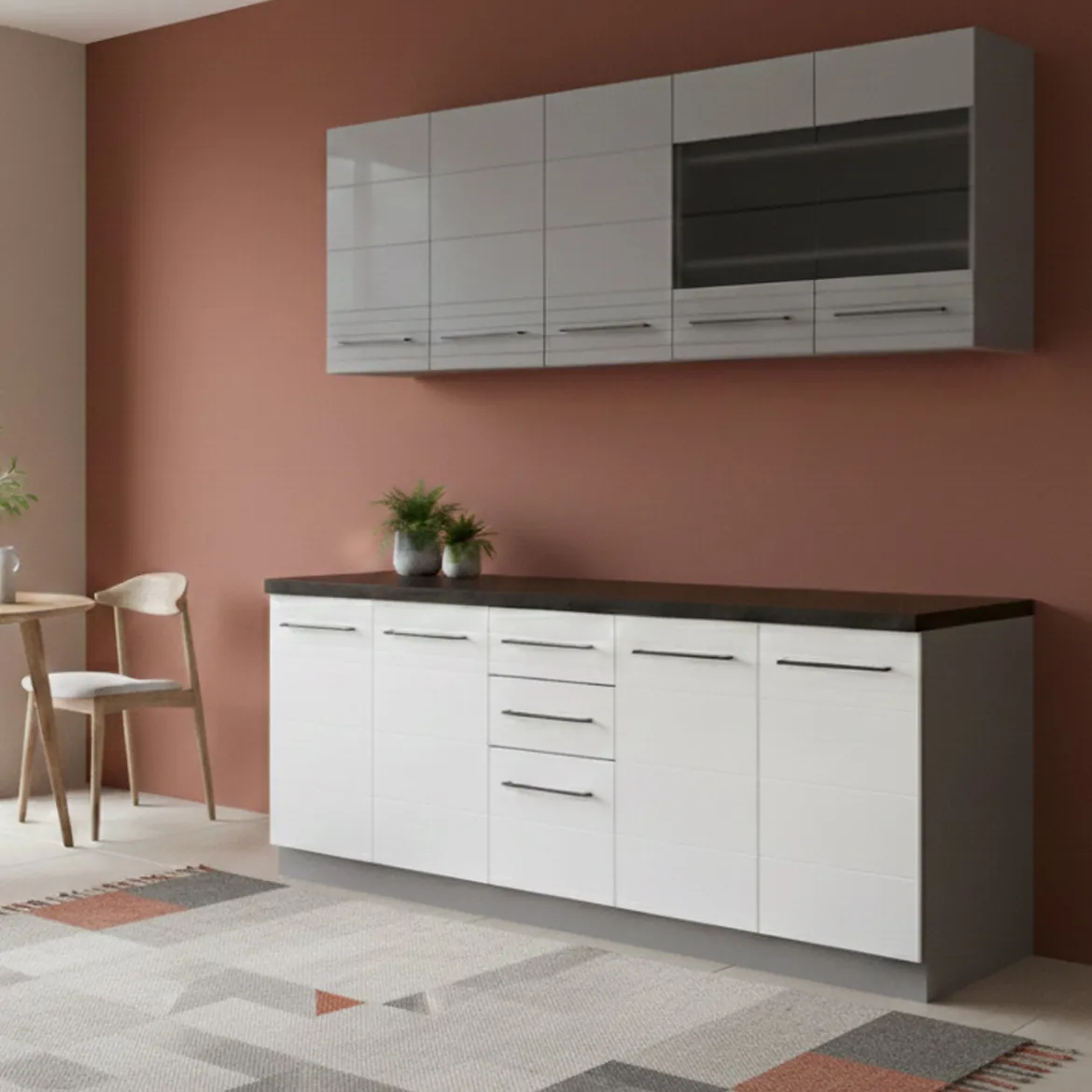 Cucina Bianco Grigio 2 Cassetti 9 Ripiani, 10 Ante - Zambana