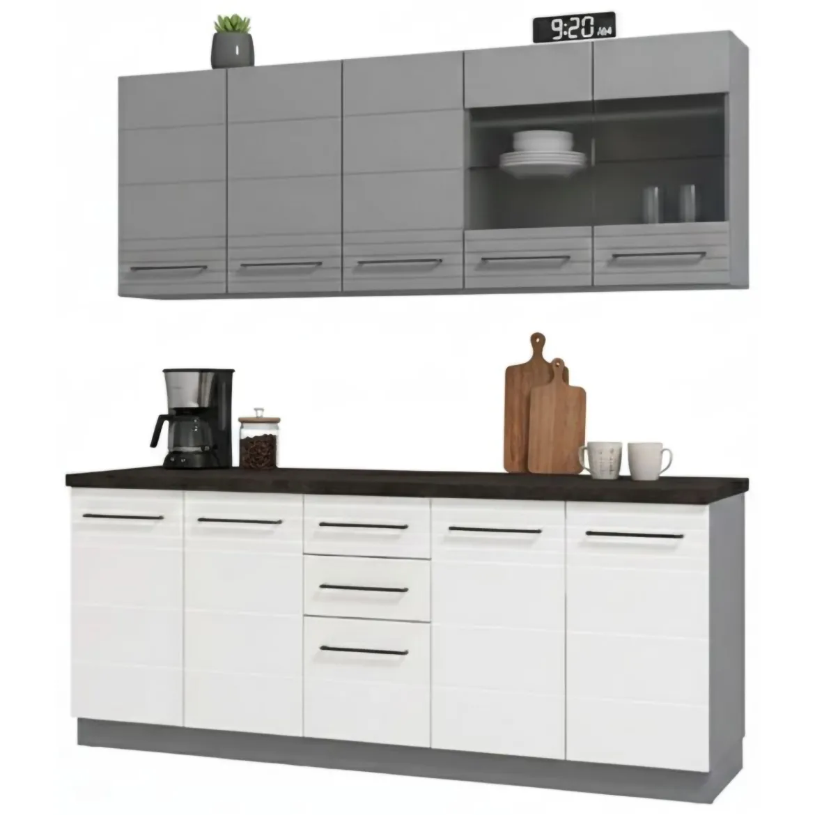 Cucina Bianco Grigio 2 Cassetti 9 Ripiani, 10 Ante - Zambana