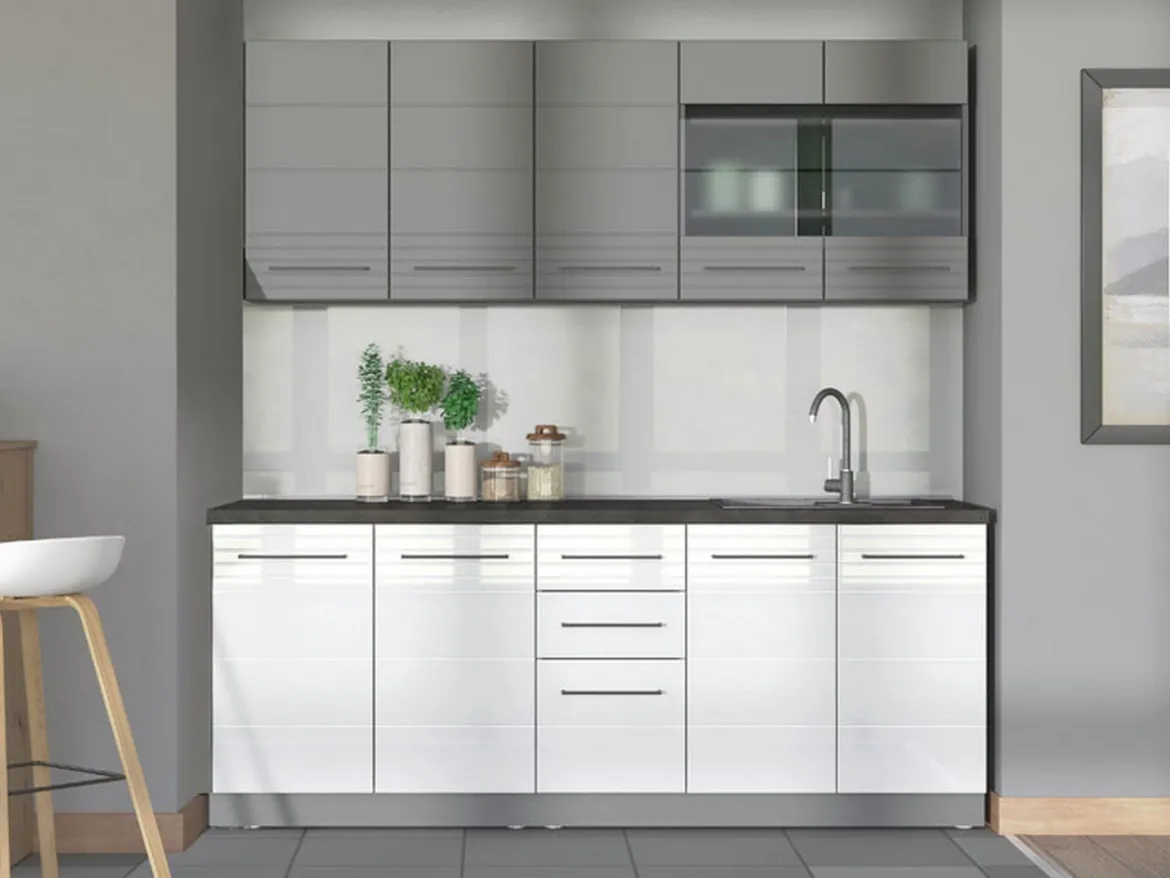 Cucina Bianco Grigio 2 Cassetti 9 Ripiani, 10 Ante - Zambana