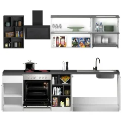 Cucina Bianco Lucido Grigio Ardesia un Cassetto 13 Ripiani, Modulabile Made in Italy - Fonti