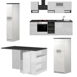 Cucina Bianco Lucido Grigio Ardesia un Cassetto 13 Ripiani, Modulabile Made in Italy - Fonti