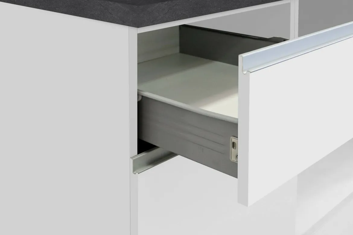 Cucina Bianco Lucido Grigio Ardesia un Cassetto 13 Ripiani, Modulabile Made in Italy - Fonti