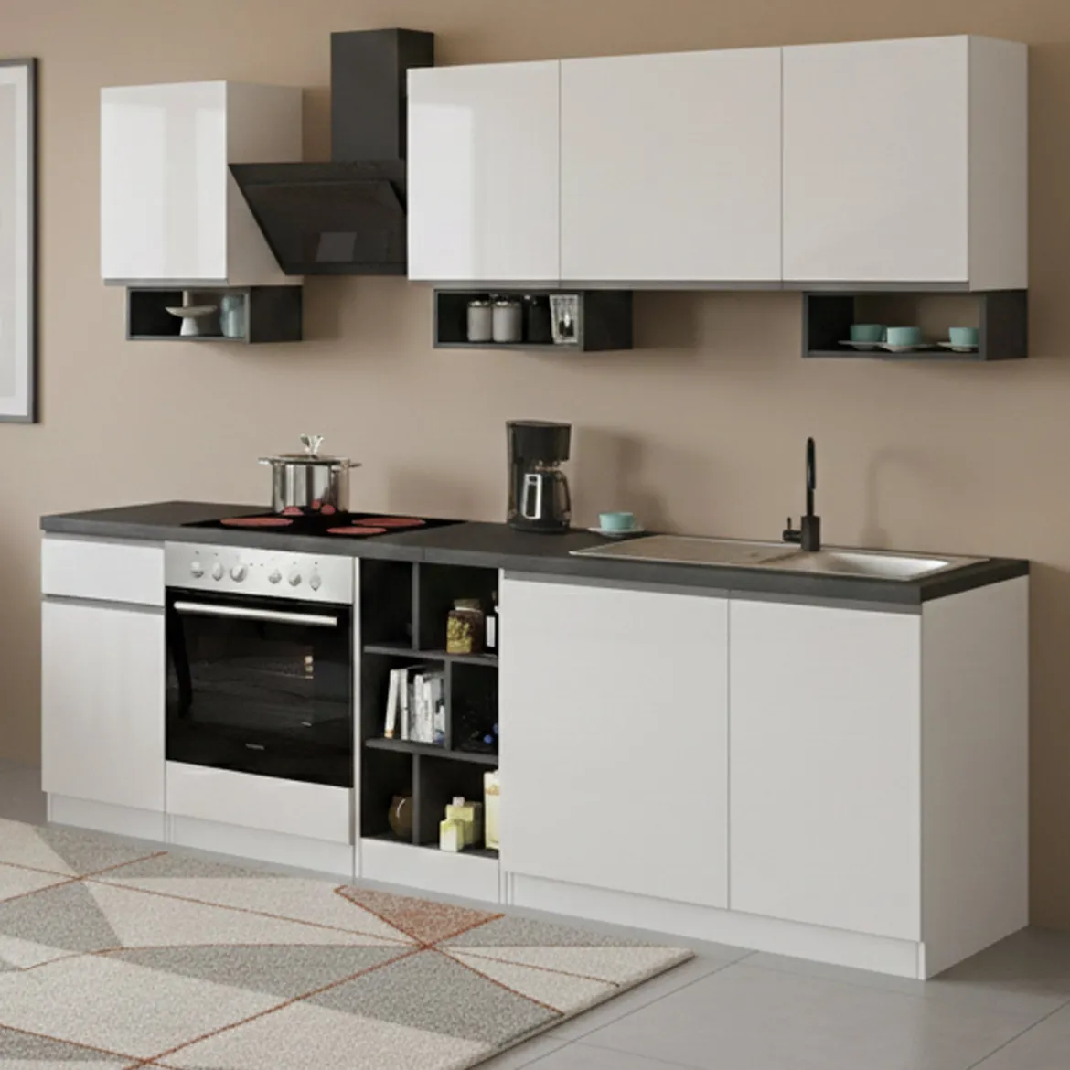 Cucina Bianco Lucido Grigio Ardesia un Cassetto 19 Ripiani, 7 Ante Made in Italy - Attimis