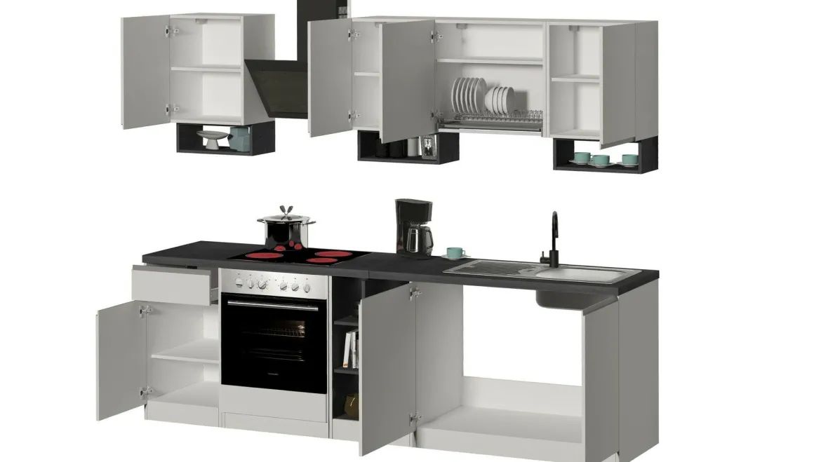 Cucina Bianco Lucido Grigio Ardesia un Cassetto 19 Ripiani, 7 Ante Made in Italy - Attimis