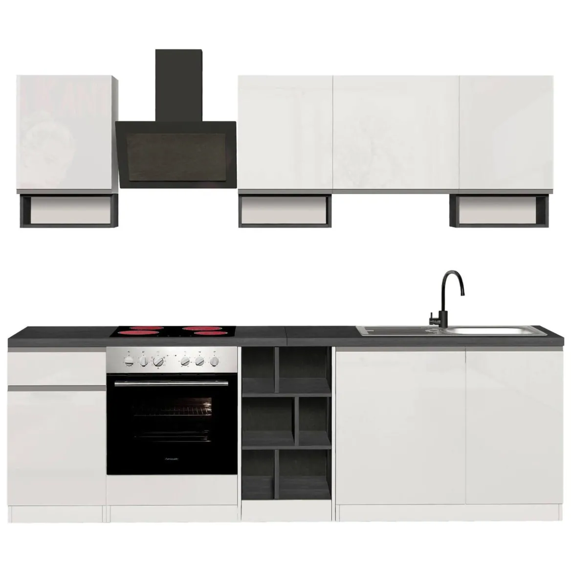Cucina Bianco Lucido Grigio Ardesia un Cassetto 19 Ripiani, 7 Ante Made in Italy - Attimis