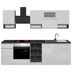Cucina Bianco Lucido Grigio Ardesia un Cassetto 19 Ripiani, Modulabile Made in Italy - Attiko