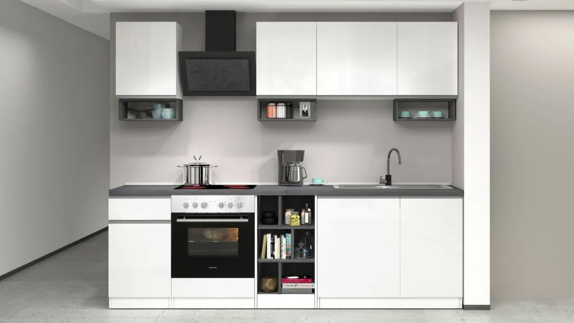 Cucina Bianco Lucido Grigio Ardesia un Cassetto 19 Ripiani, 7 Ante Made in Italy - Attimis