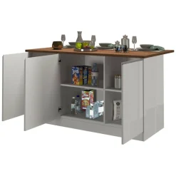 Cucina Bianco Lucido Marrone Rovere 3 Cassetti 30 Ripiani, Modulabile Made in Italy - Armend