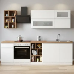 Cucina Bianco Lucido Marrone Rovere un Cassetto 13 Ripiani, Modulabile Made in Italy - Fonti