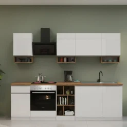 Cucina Bianco Lucido Marrone Rovere un Cassetto 19 Ripiani, Modulabile Made in Italy - Attimis