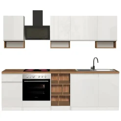 Cucina Bianco Lucido Marrone Rovere un Cassetto 19 Ripiani, Modulabile Made in Italy - Attimis