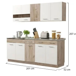 Cucina Bianco Marrone Rovere 2 Cassetti 5 Ripiani, 10 Ante - Bornago