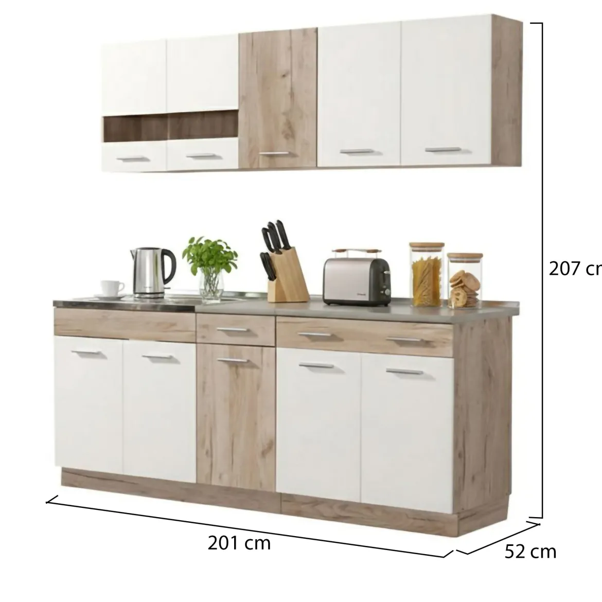 Cucina Bianco Marrone Rovere 2 Cassetti 5 Ripiani, 10 Ante - Bornago