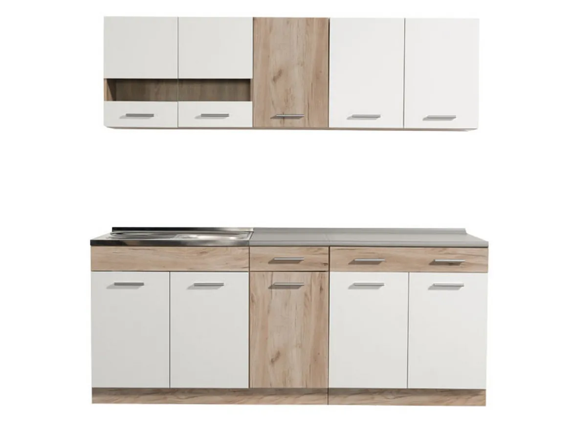 Cucina Bianco Marrone Rovere 2 Cassetti 5 Ripiani, 10 Ante - Bornago
