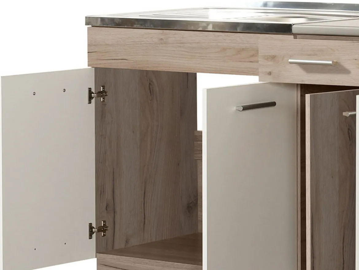 Cucina Bianco Marrone Rovere 2 Cassetti 5 Ripiani, 10 Ante - Bornago