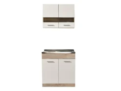 Cucina Bianco Marrone Rovere 2 Ripiani 4 Ante, Fori Piano Cottura e Lavello a Carico del Cliente - Taurano