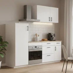 Cucina Bianco Marrone Rovere 4 Cassetti 5 Ripiani, Apertura Battente, Scorrevole - Althenis