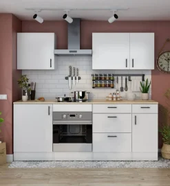 Cucina Bianco Marrone Rovere 4 Cassetti Modulabile, 7 Ripiani - Silphora