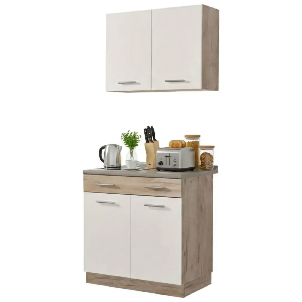 Cucina Bianco Marrone Rovere un Cassetto 3 Ripiani, Apertura Battente, Scorrevole - Garessio