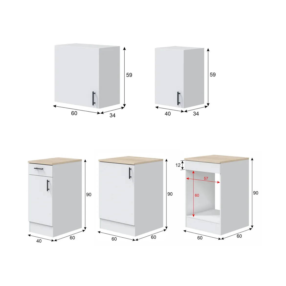 Cucina Bianco Marrone Rovere un Cassetto 7 Ripiani, 8 Ante - Colombo