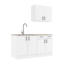 Cucina Bianco Marrone Rovere un Cassetto 7 Ripiani, Apertura Battente, Scorrevole - Velvenia