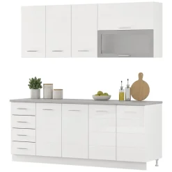 Cucina Bianco Opaco Bianco Lucido 4 Cassetti Modulabile, Apertura Battente, Scorrevole - Riquew