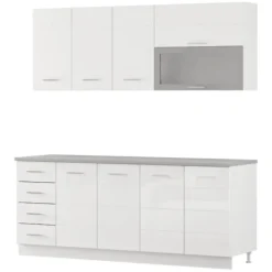 Cucina Bianco Opaco Bianco Lucido 4 Cassetti Modulabile, Apertura Battente, Scorrevole - Riquew