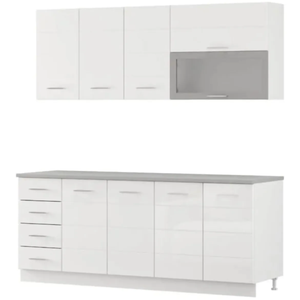 Cucina Bianco Opaco Bianco Lucido 4 Cassetti Modulabile, Apertura Battente, Scorrevole - Riquew