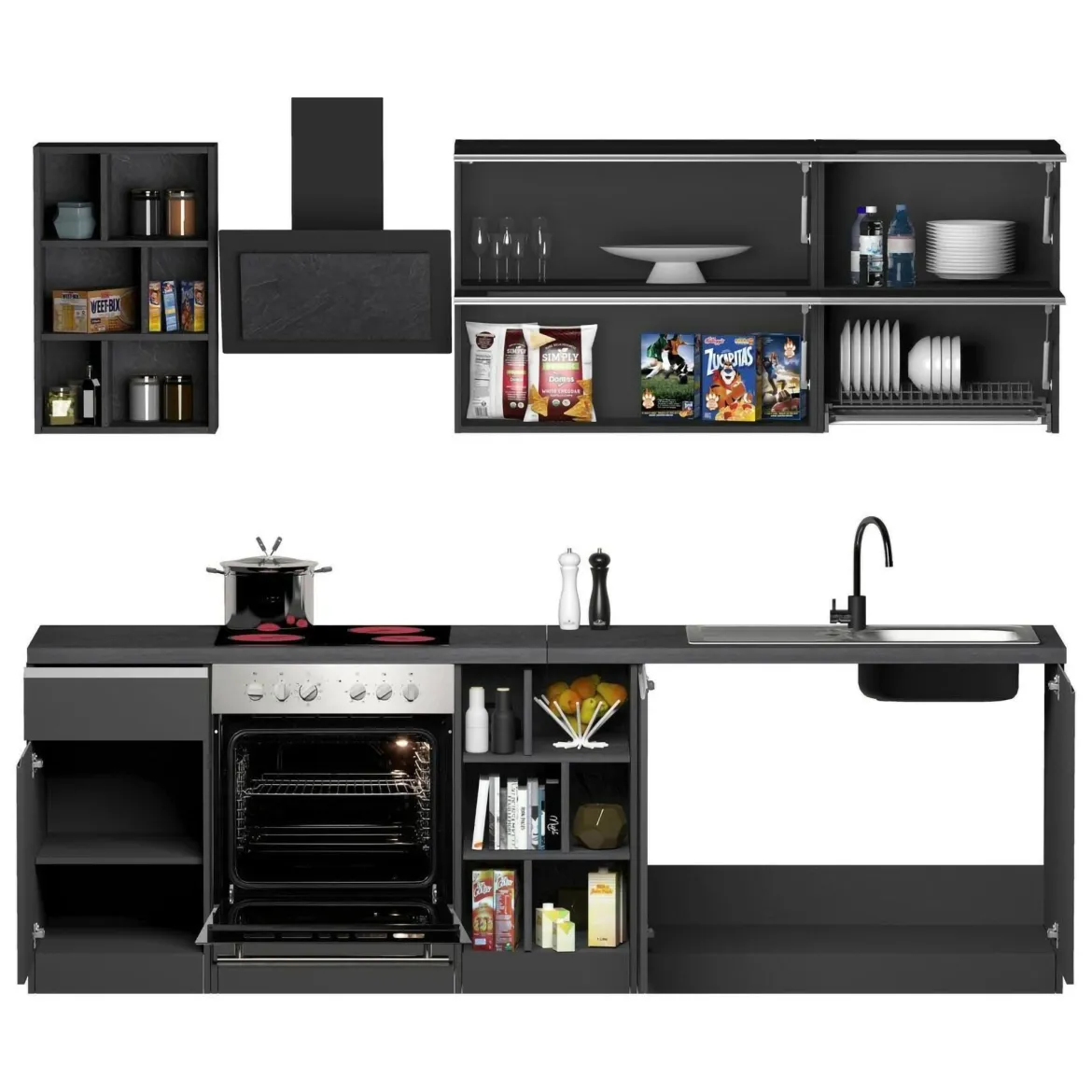 Cucina Grigio Ardesia Grigio Ardesia un Cassetto 13 Ripiani, Modulabile Made in Italy - Fonti