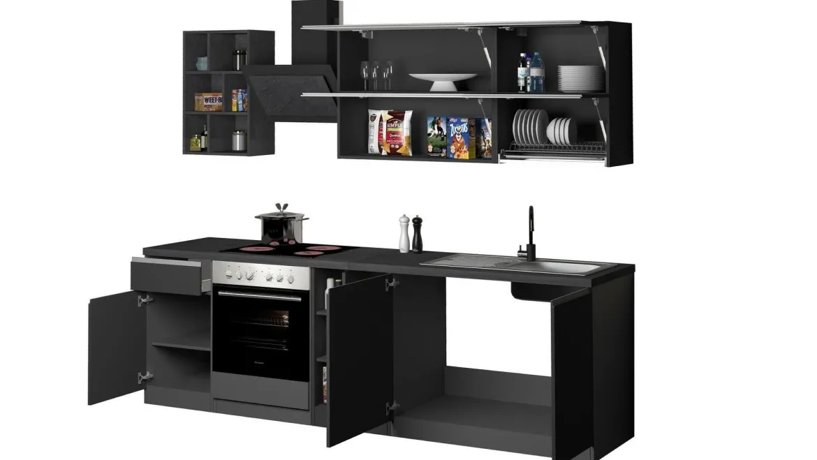Cucina Grigio Ardesia Grigio Ardesia un Cassetto 13 Ripiani, Modulabile Made in Italy - Fonti